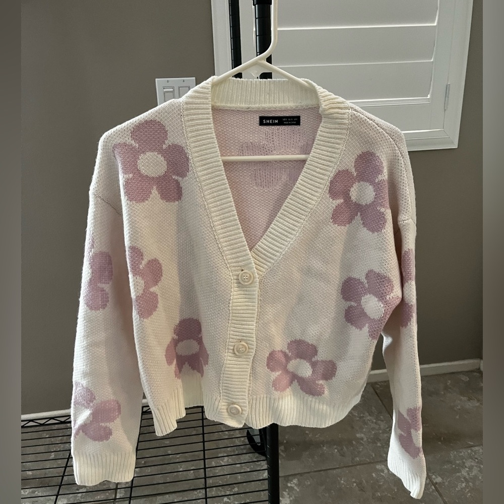 Women’s Small White and Lavender Cardigan SHEIN